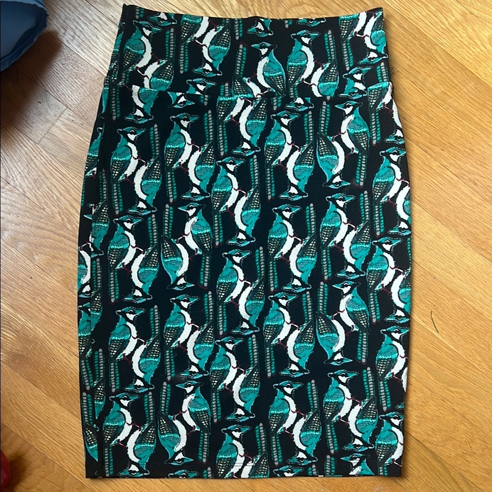 Green Bird Print Skirt